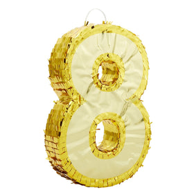 Blue Panda Gold Foil Number 8 Pinata with top opening for easy filling