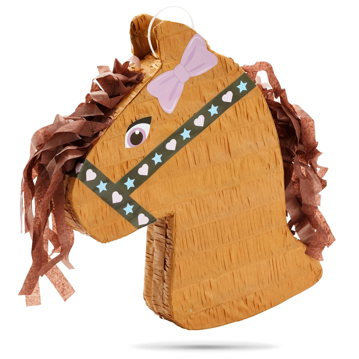 Blue Panda Horse Pinata top opening enables quick filling for confetti and treats.