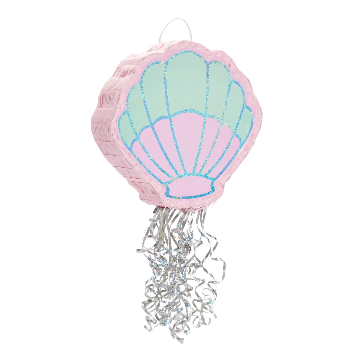 BLUE PANDA Mermaid Pull String Seashell Pinata with aqua seashell design, ideal for beach party decor