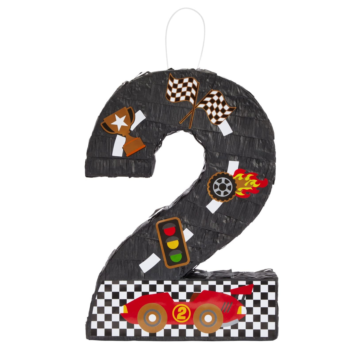 Blue Panda Number 2 Race Car Pinata detailed design enhances indoor celebrations with festive flair.