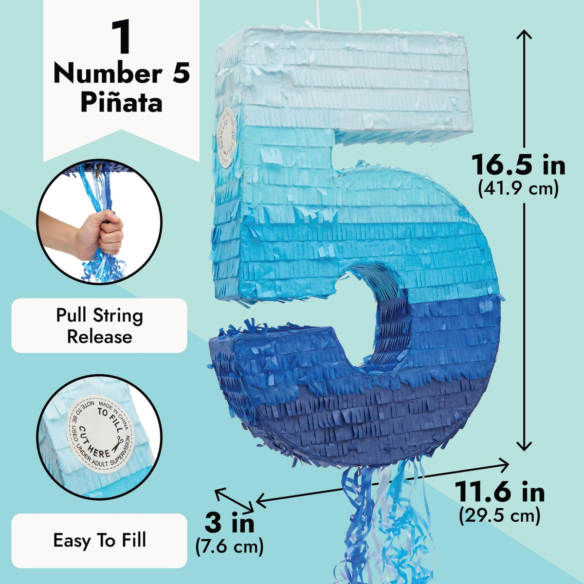 Blue Panda pinata top filling flap enables easy candy or confetti loading
