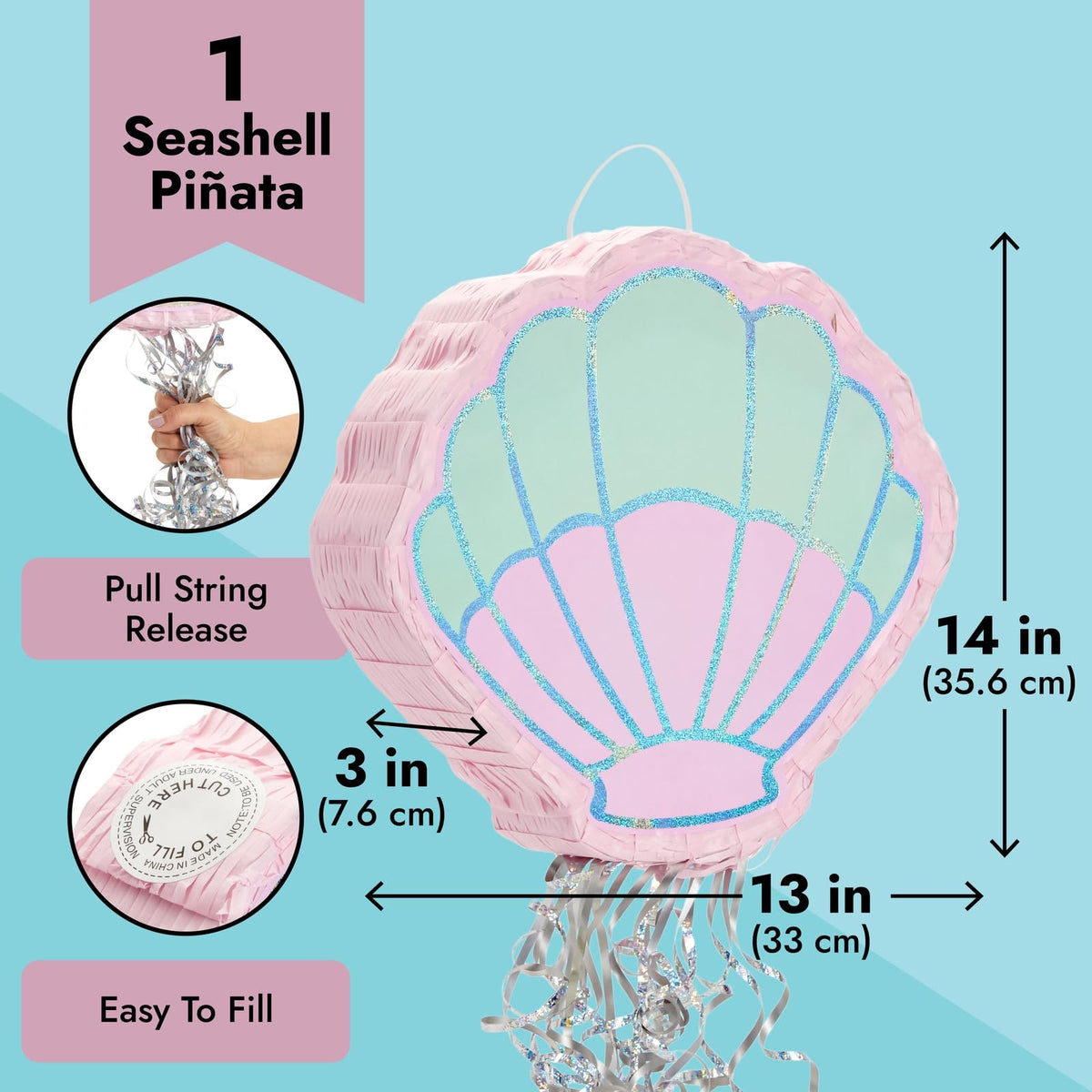 BLUE PANDA Mermaid Pinata top opening for easy filling