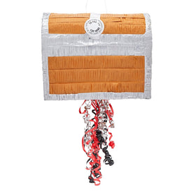 Blue Panda pinata with treasure graphics supports safe candy-dispensing play.