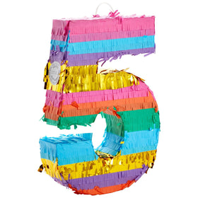 Blue Panda Rainbow Number 5 Pinata full colorful view, ideal centerpiece for celebrations