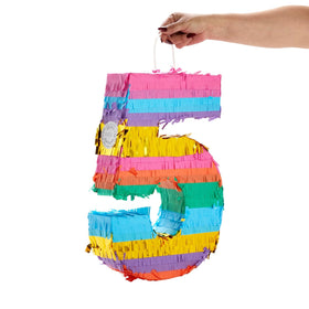 Blue Panda Rainbow Number 5 Pinata with rope for easy hanging