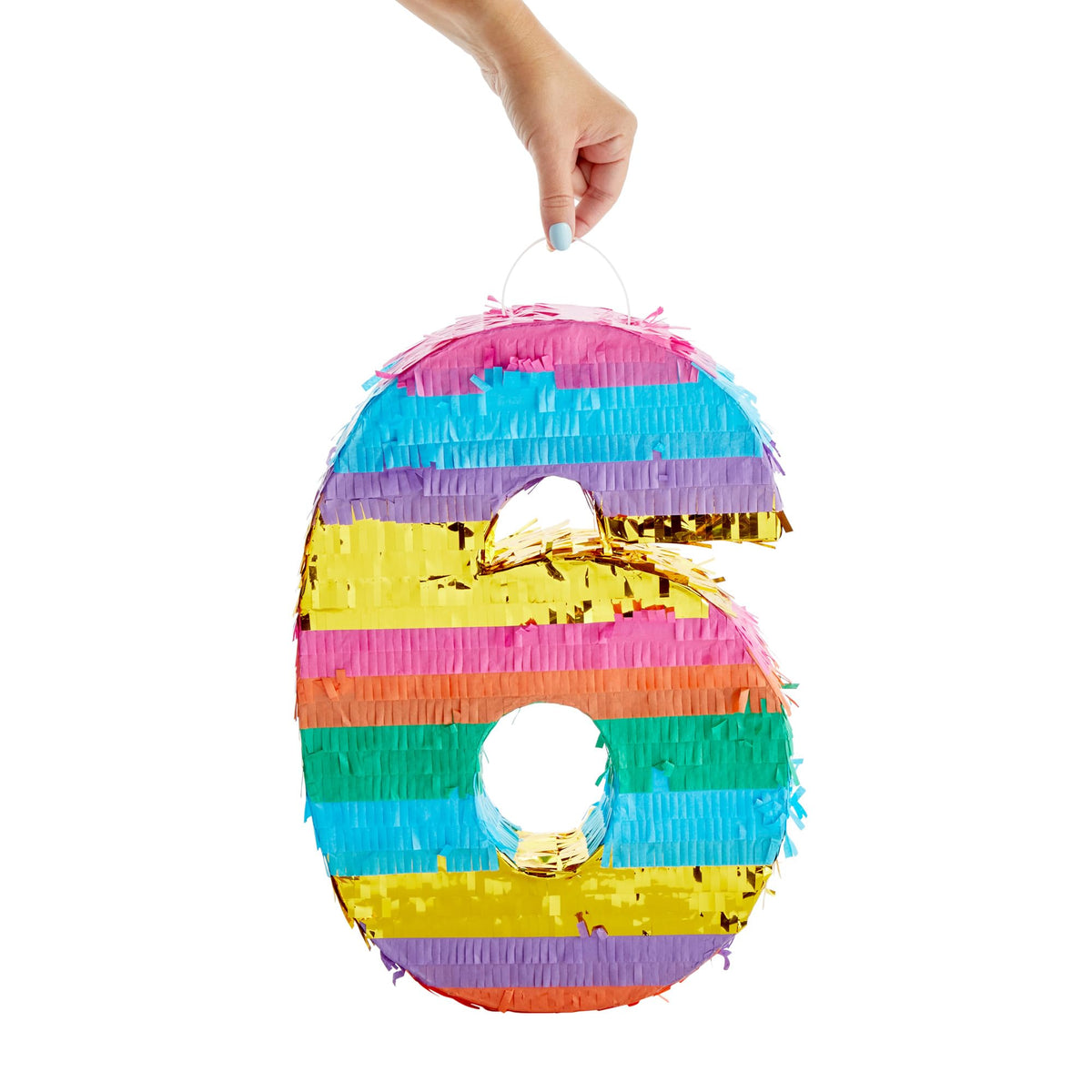 Blue Panda Rainbow Number 6 pinata corrugated interior supports party energy.