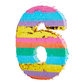 Blue Panda Rainbow Number 6 pinata decor detail.