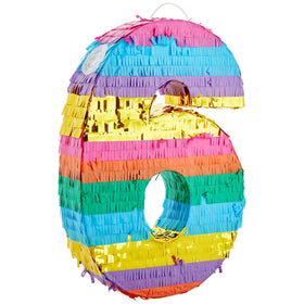 Blue Panda Rainbow Number 6 pinata, front view, ideal centerpiece for a 6th birthday.