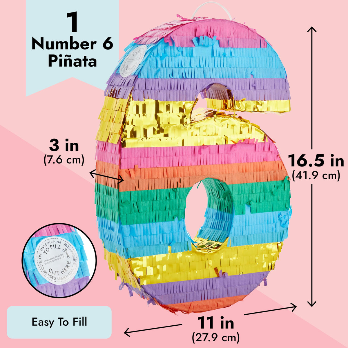 Blue Panda Rainbow Number 6 pinata side view for festive décor.
