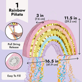 Blue Panda rainbow pinata top opening demonstrates easy filling access.
