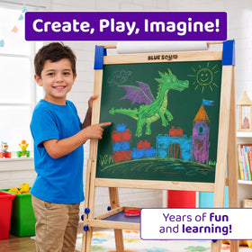 Blue Squid Art Easel features a tray to organize paints and brushes.