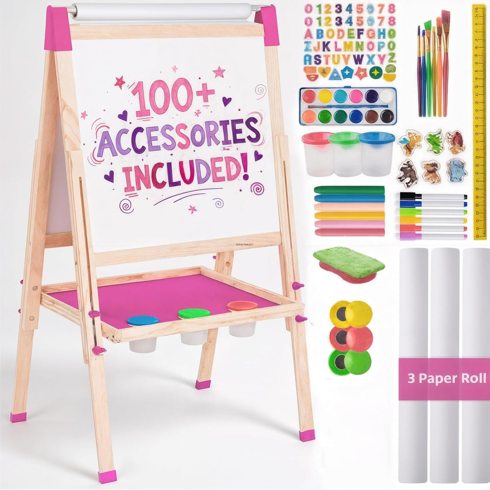 Blue Squid art easel front view for kids with dual boards