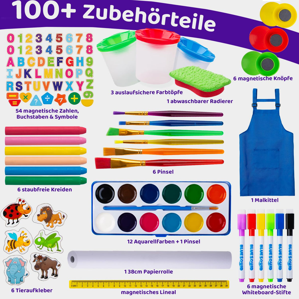 Blue Squid Art Easel includes three paper rolls for continued creativity.