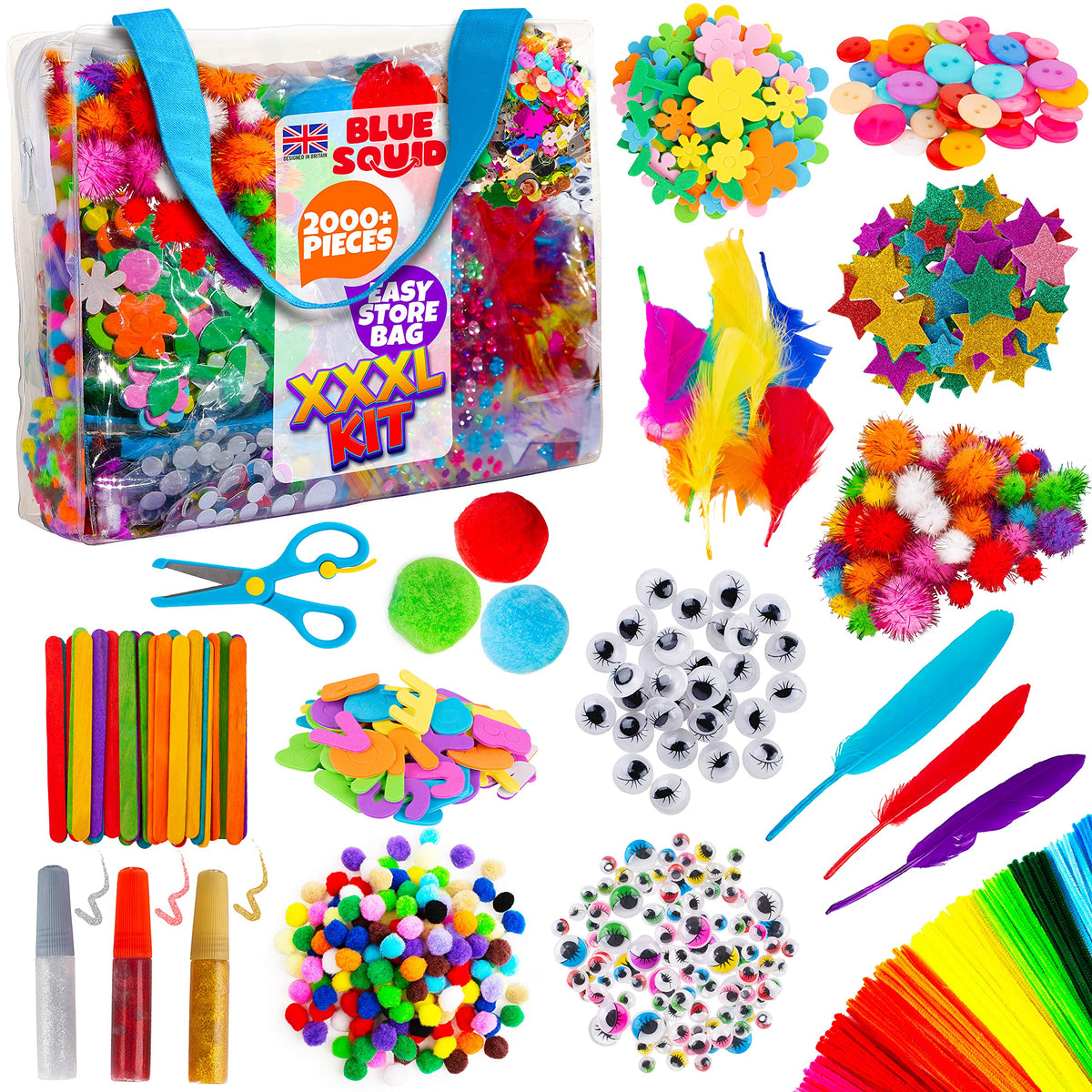 Blue Squid craft kit with 2000+ pieces for versatile on-the-go creativity