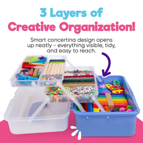 Blue Squid Arts & Crafts Box Purple 18-compartment layout helps organize beads, buttons, and gems