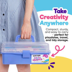 Blue Squid Arts & Crafts Box Purple includes beads, glitter glue, and sequins for creative projects