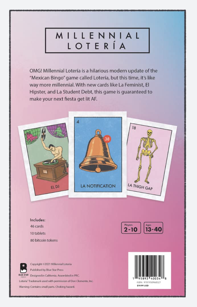 Blue Star Press Millennial Lotería boards for quick rounds and laughs.