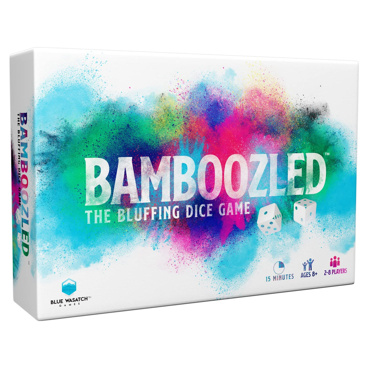Blue Wasatch Games Bamboozled dice in cup ready for quick rounds.