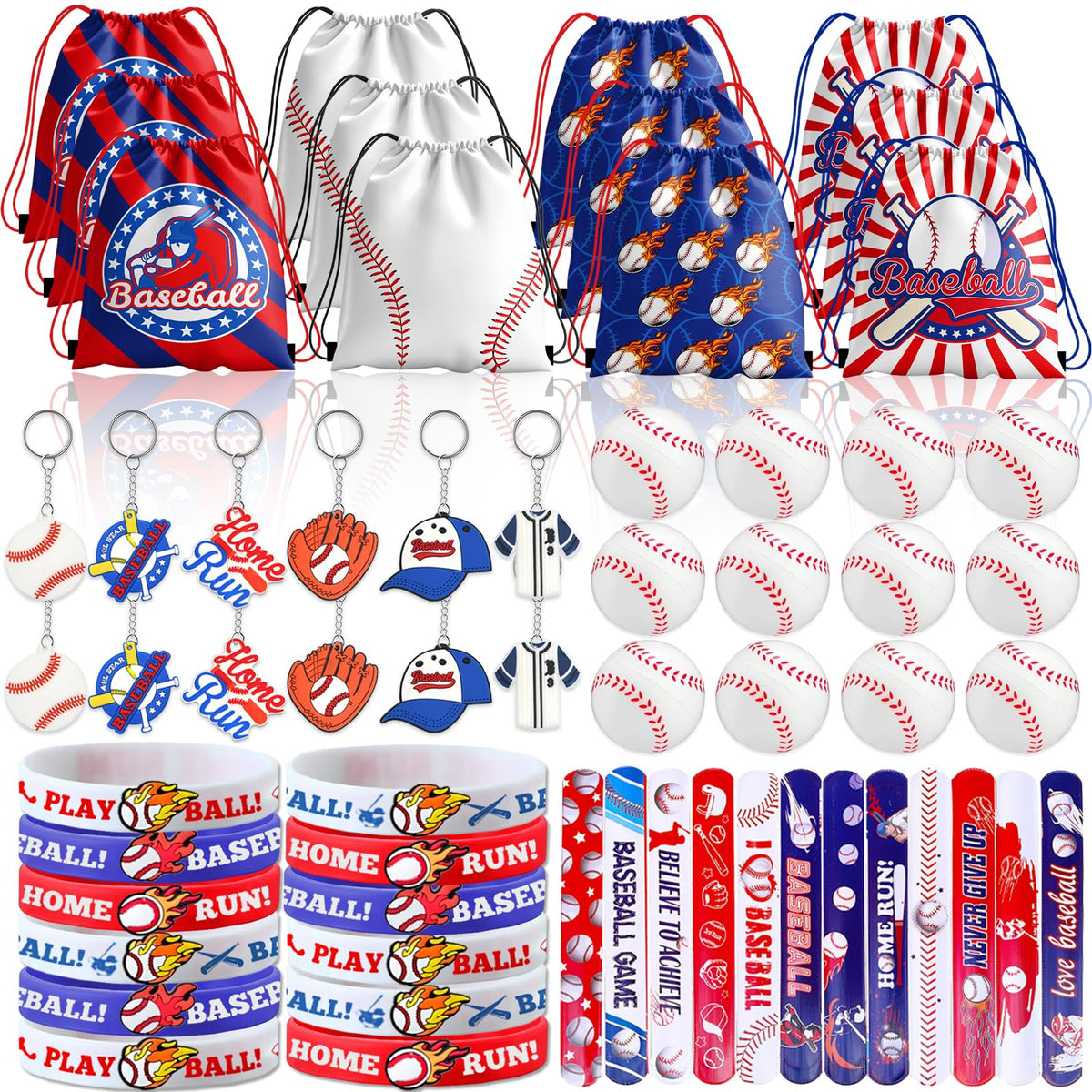 Bluegogo baseball drawstring bags with vibrant patterns, ideal for party favors.
