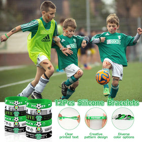 Bluegogo soccer shoe charms decorate footwear for a themed party vibe.