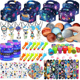 Bluegogo space party gift boxes add color to galaxy birthday celebrations.