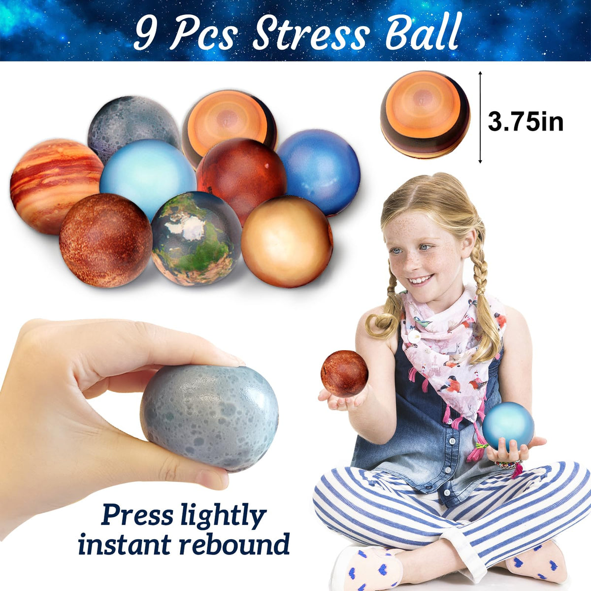 Bluegogo stress ball featuring space design for kids, durable and squeezable.