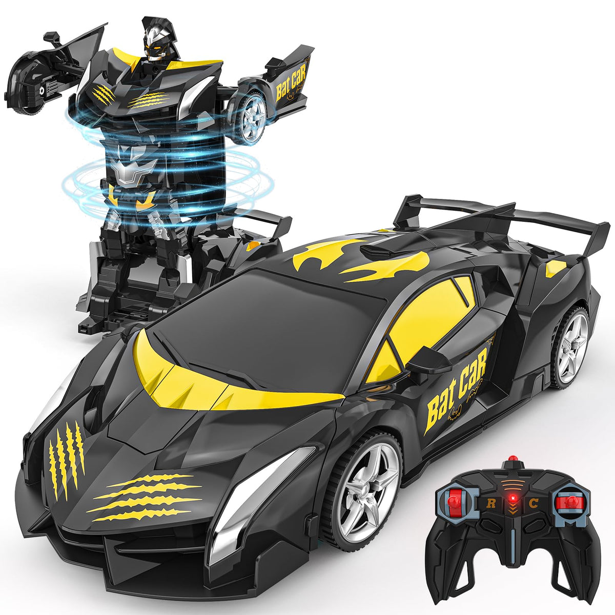 BlueJAY Transform RC Car in 1:18 scale, showing auto-conversion and 360° rotation.