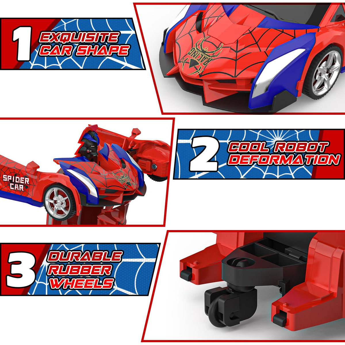 BLUEJAY Transform RC Car battery and charger included for quick recharging.