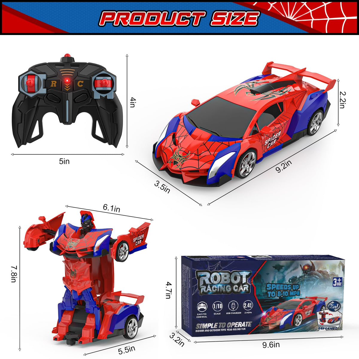 BLUEJAY Transform RC Car package contents with screwdriver and extra battery.