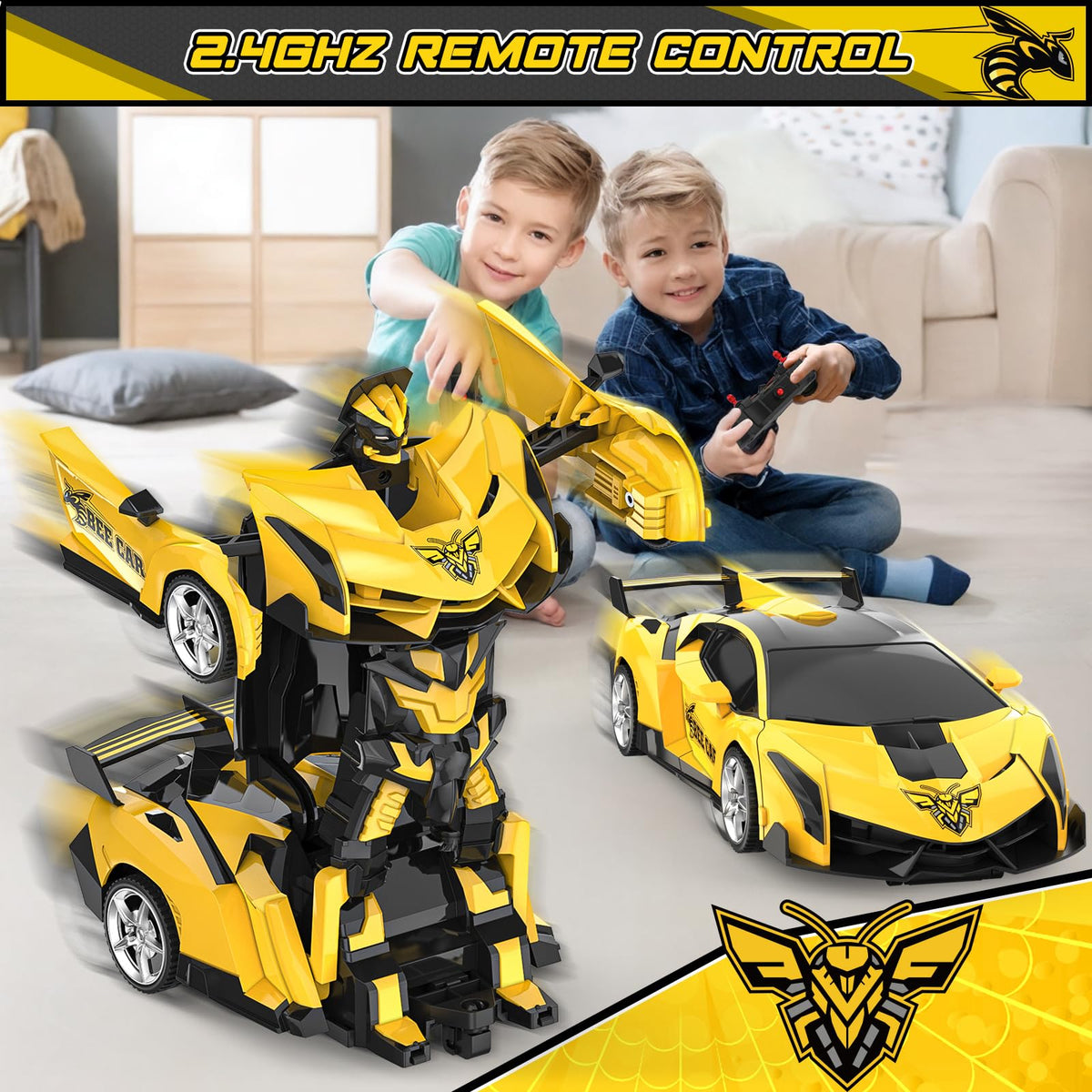 BLUEJAY Transform RC Car remote control shown for precise playtime.