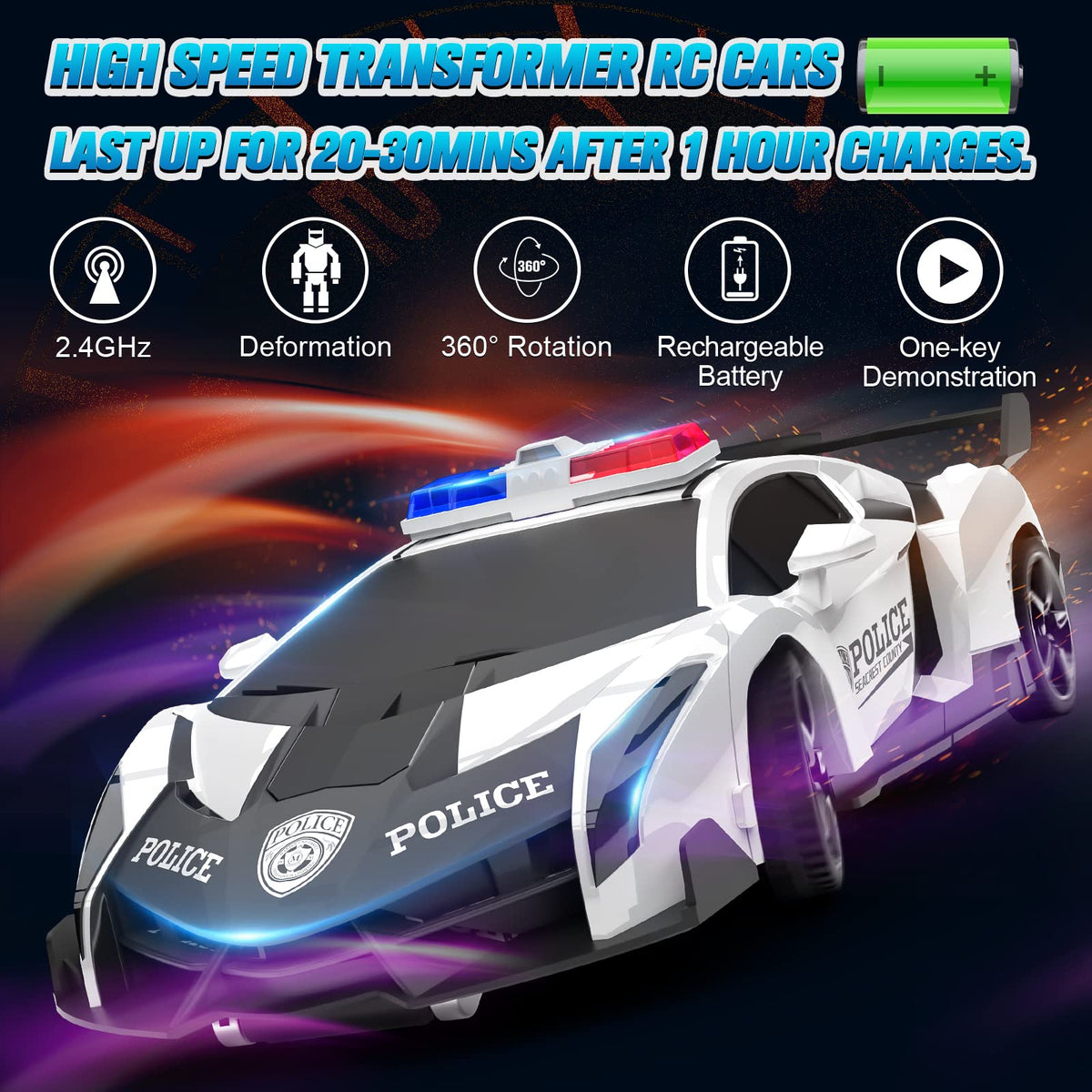 BlueJAY Transform RC Car in robot mode, demonstrates 360° rotation.