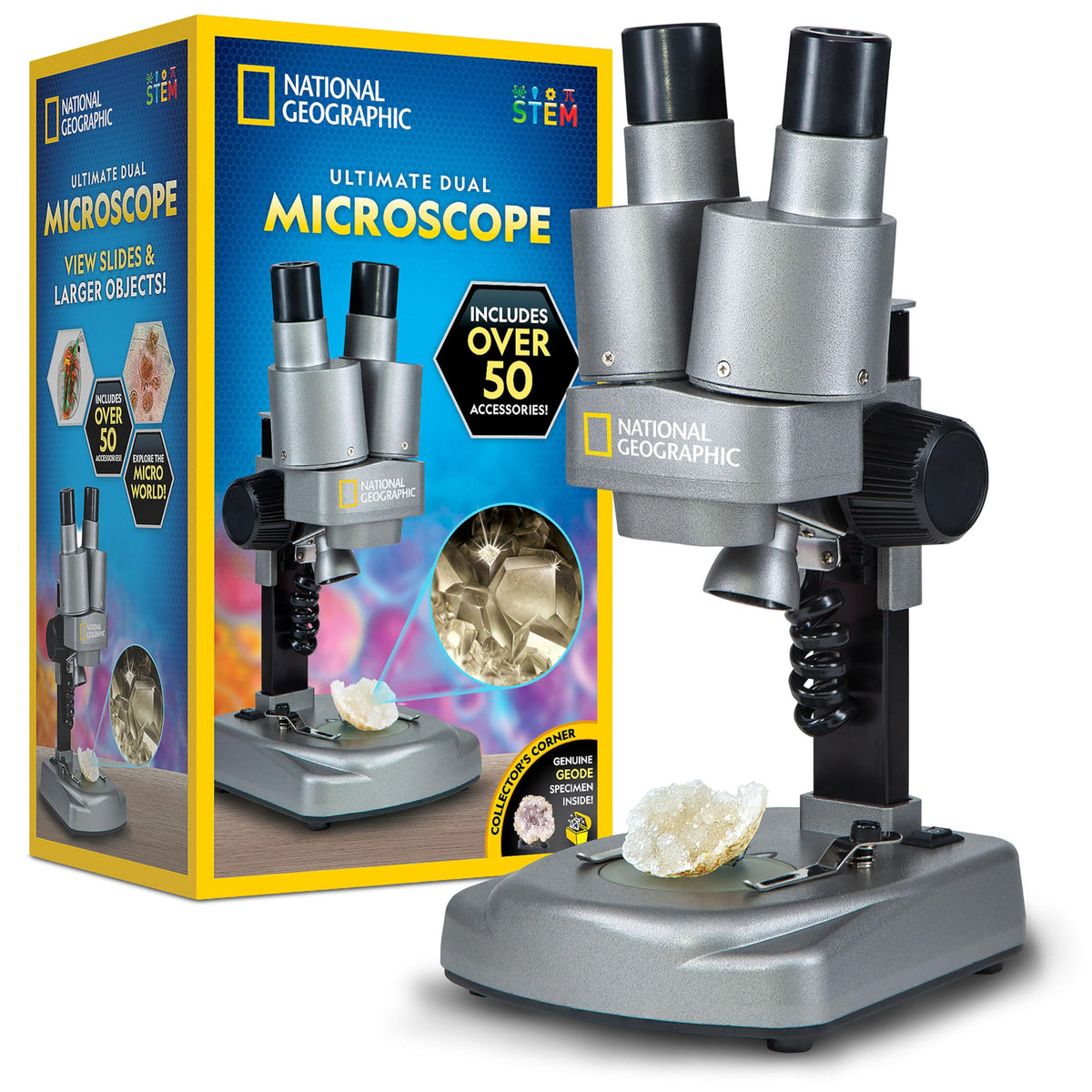 Blue Marble National Geographic dual-led microscope kit for kids, enabling hands-on biology exploration at home.