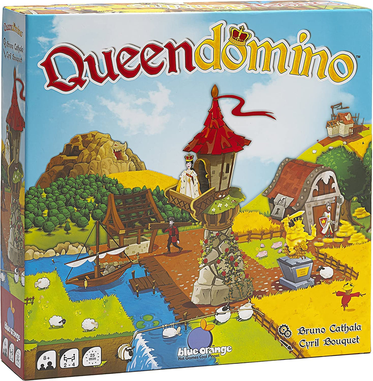Blue Orange Queendomino board game cover showing vibrant tiles for family strategy.