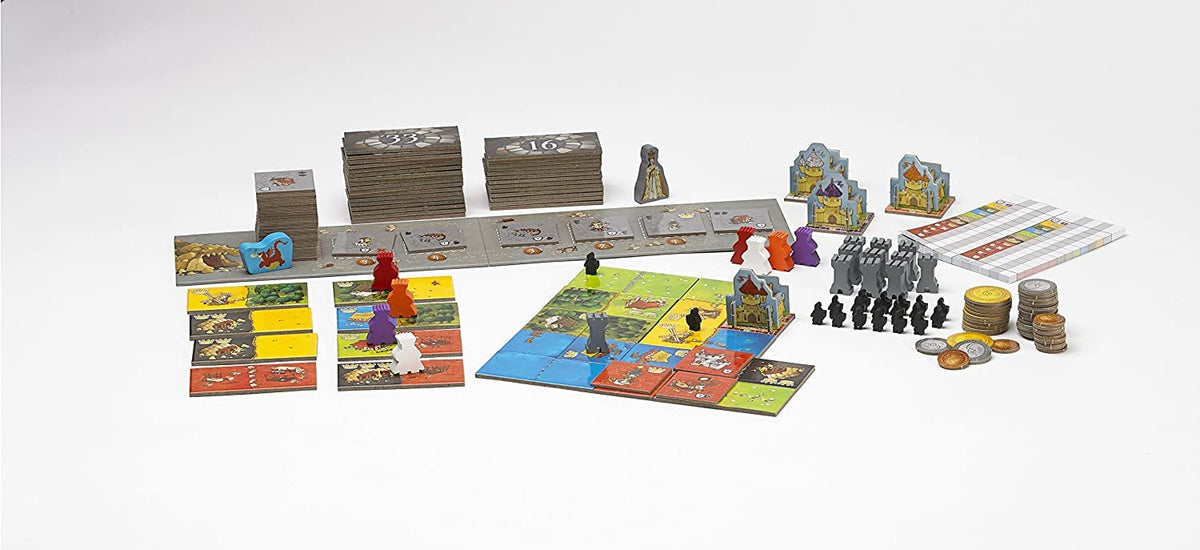 Blue Orange Queendomino dragon artwork adds thematic tension and excitement.