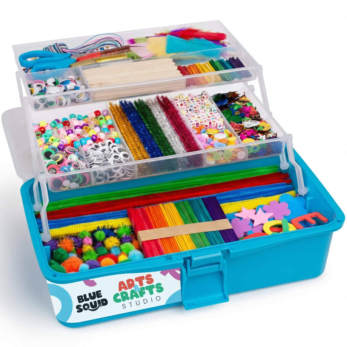 Blue Squid Deluxe Art Kit with two drawers keeps kids' crafts organized and ready to create.