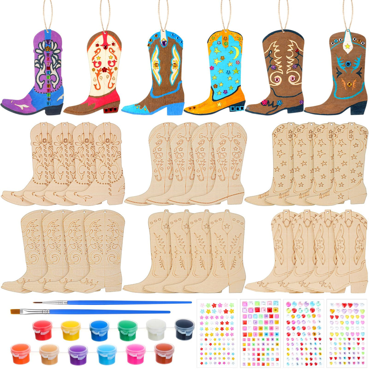 Blueweenly wooden cowboy boots pieces ready for coloring and design.