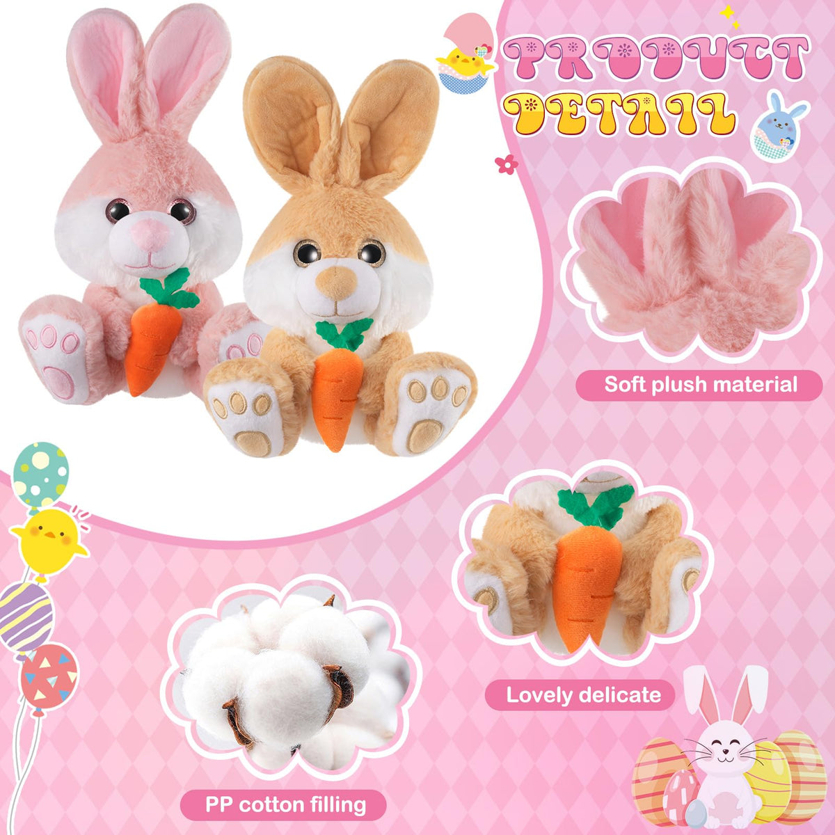 Blueweenly Easter bunny plush with a carrot, bright colors to brighten kids' playtime