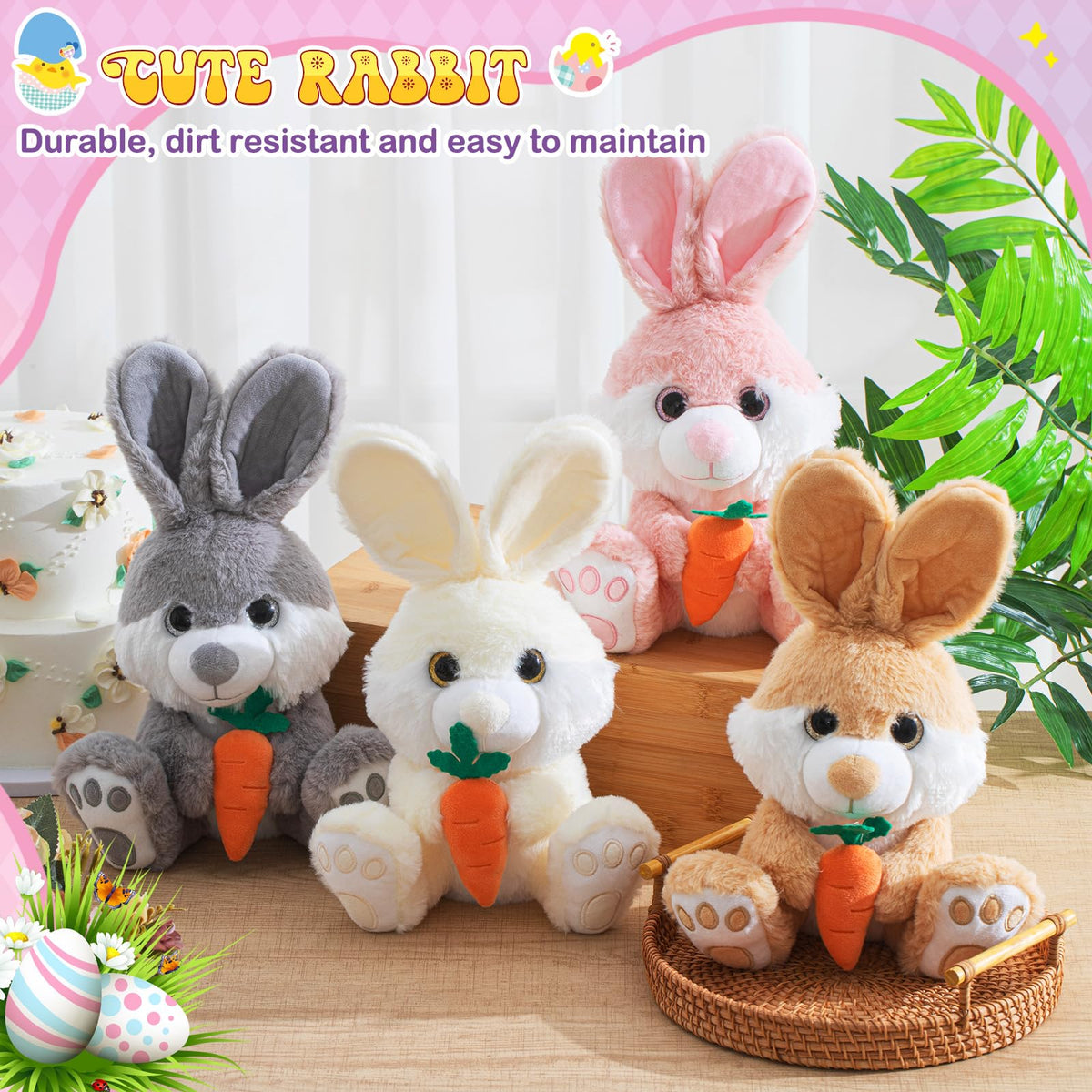 Blueweenly pink bunny plush holding eggs for cute Easter decor and gift moments