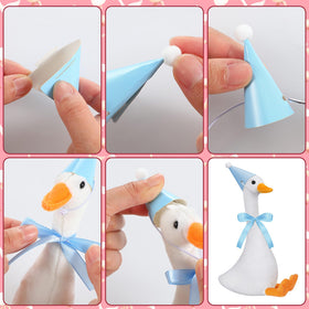 Blueweenly goose plush centerpiece adds charm to party tables.