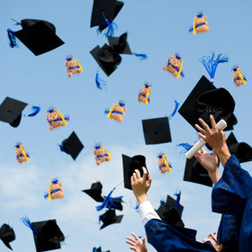 Blueweenly graduation bears used as party favors and decorations.