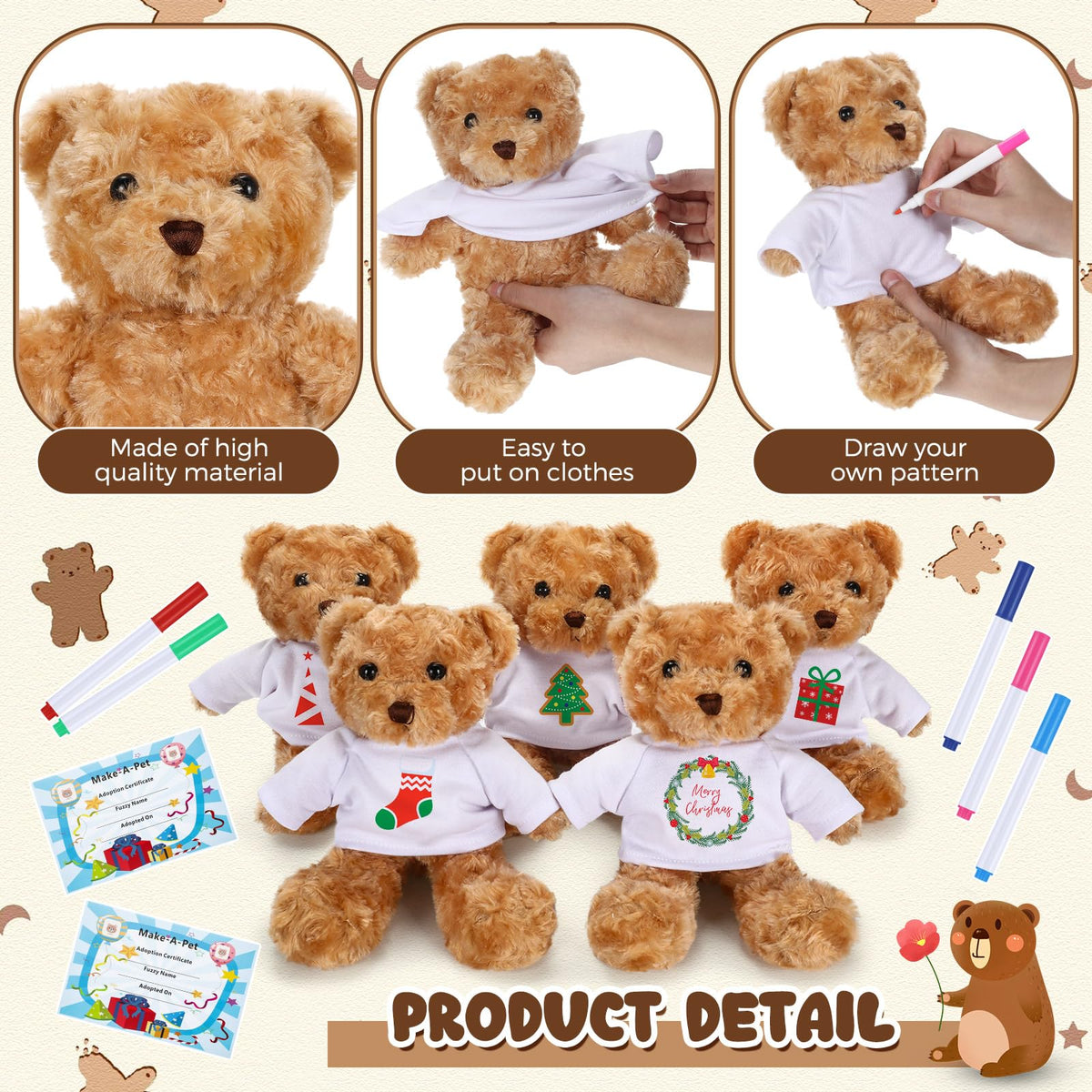 Blueweenly white T-shirt and bear ready for decorating with markers.