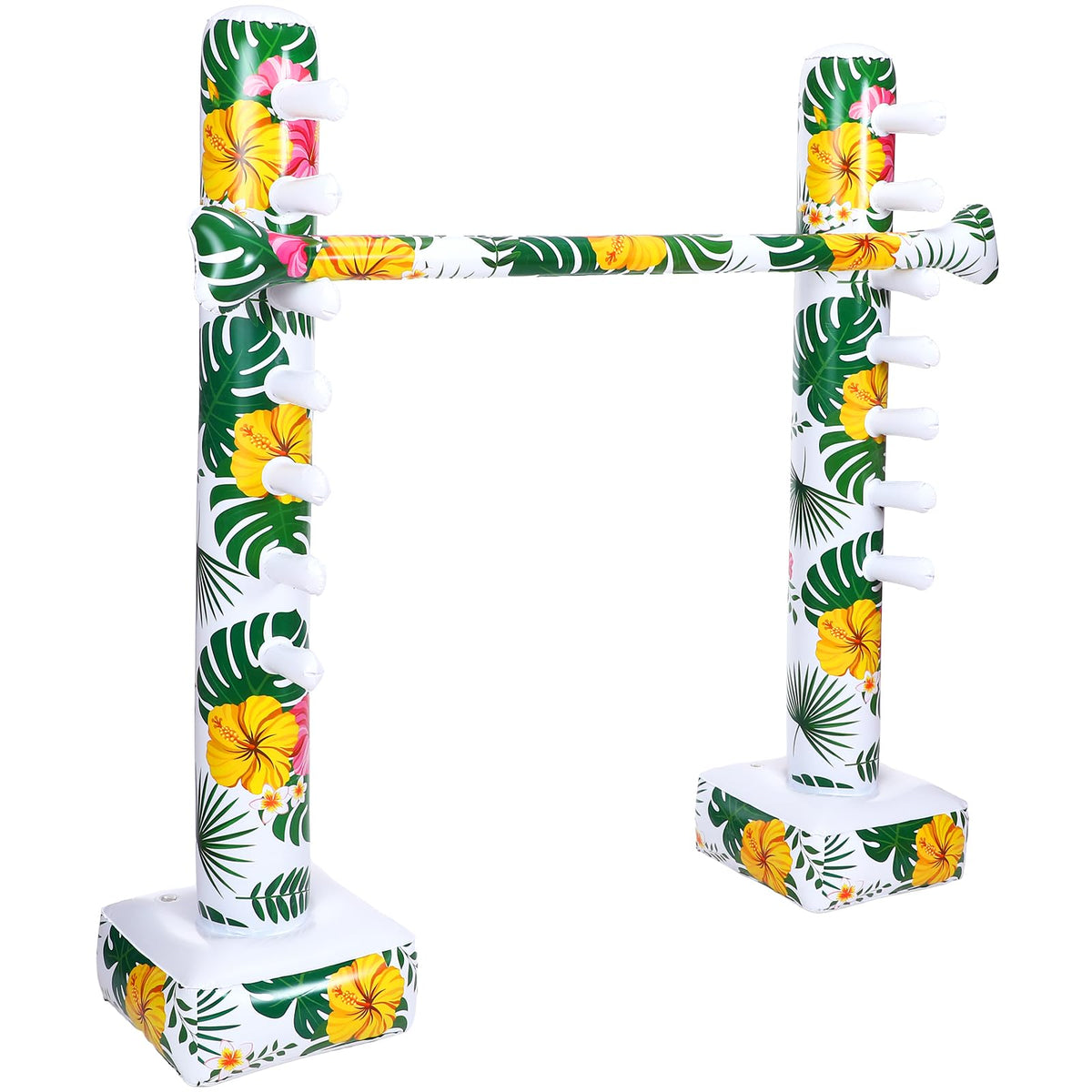 Blueweenly Hawaiian inflatable limbo stance demonstrates towering height for big backyard fun