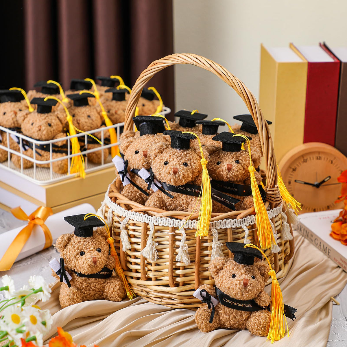 Blueweenly mini graduation bear with black hat and diploma, ideal keepsake for celebrations