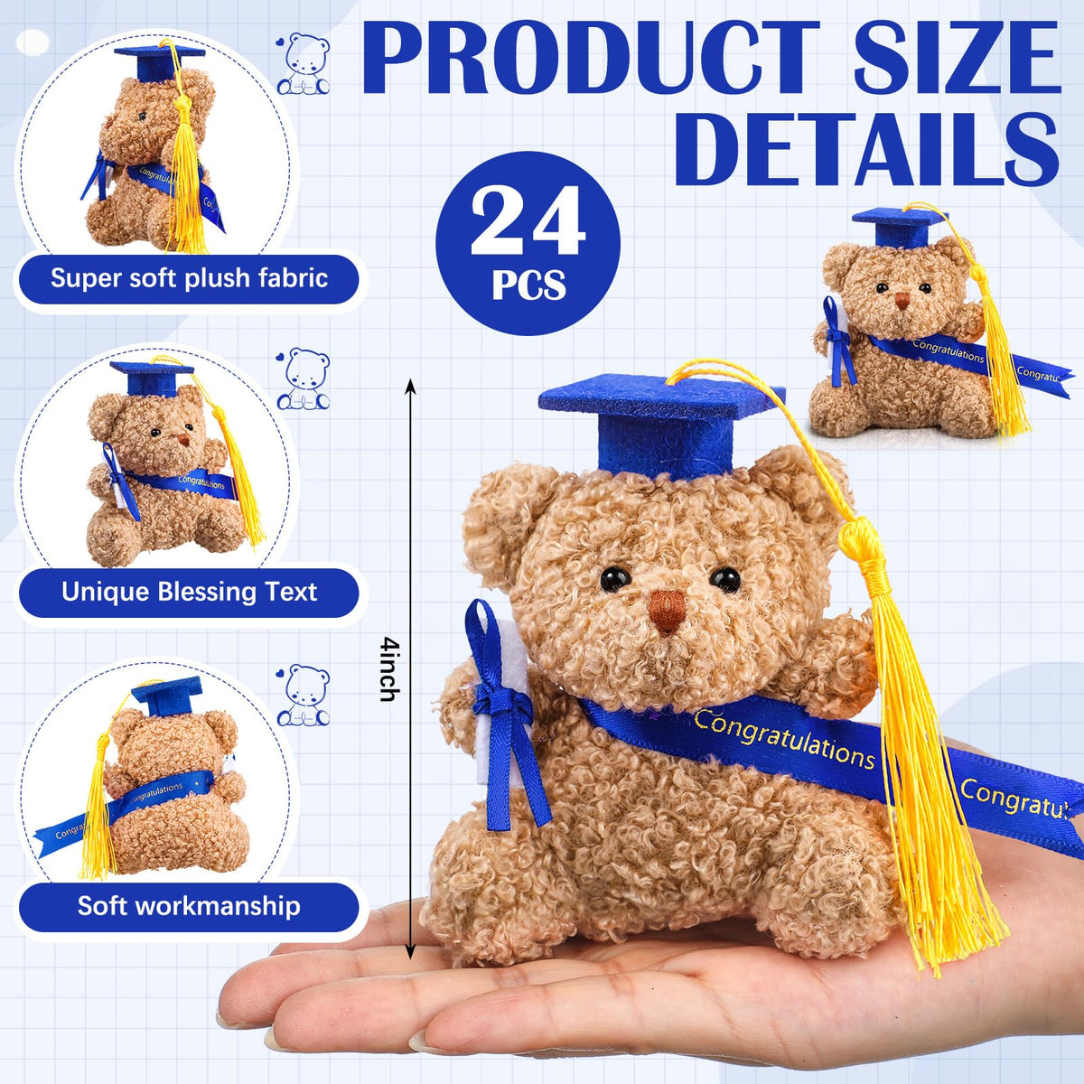Blueweenly mini plush bear 4-inch close-up showing soft texture.
