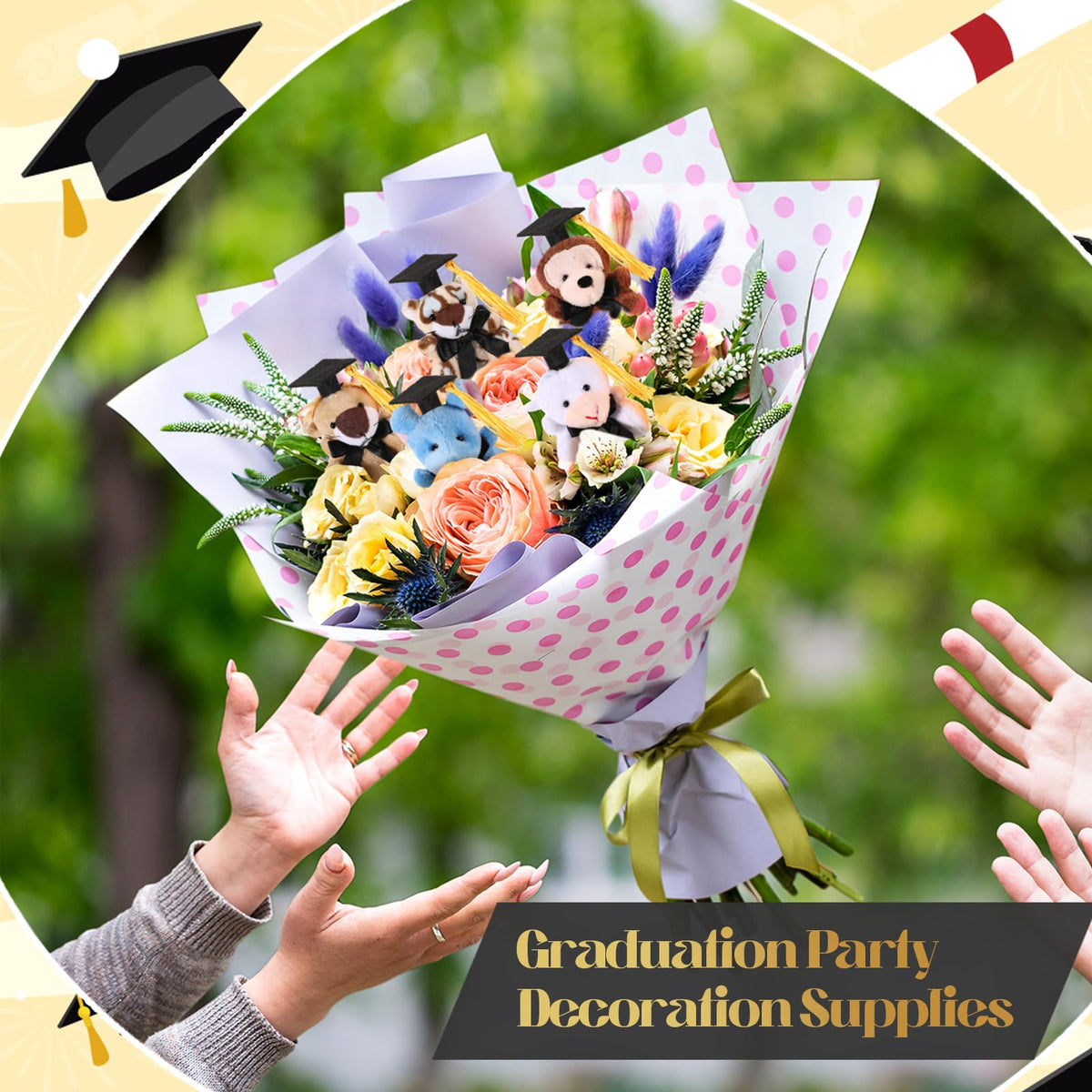 Blueweenly mini plush keychain with graduation cap, easy to attach to bags.