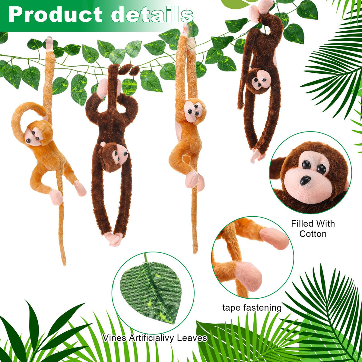 Blueweenly plush monkey offers soft texture suitable for kid-friendly safari ambiance.