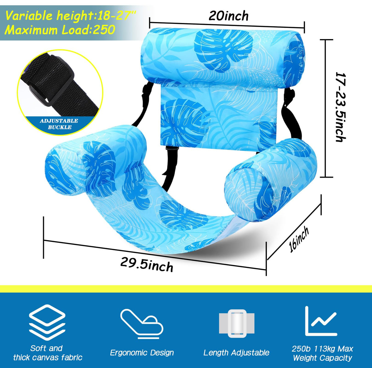 Blueweenly adjustable back and head support pool float chair for personalized lounging.