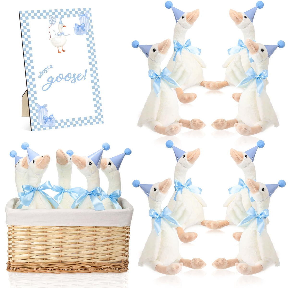 Blueweenly silly goose figurines provide playful charm for a first birthday display