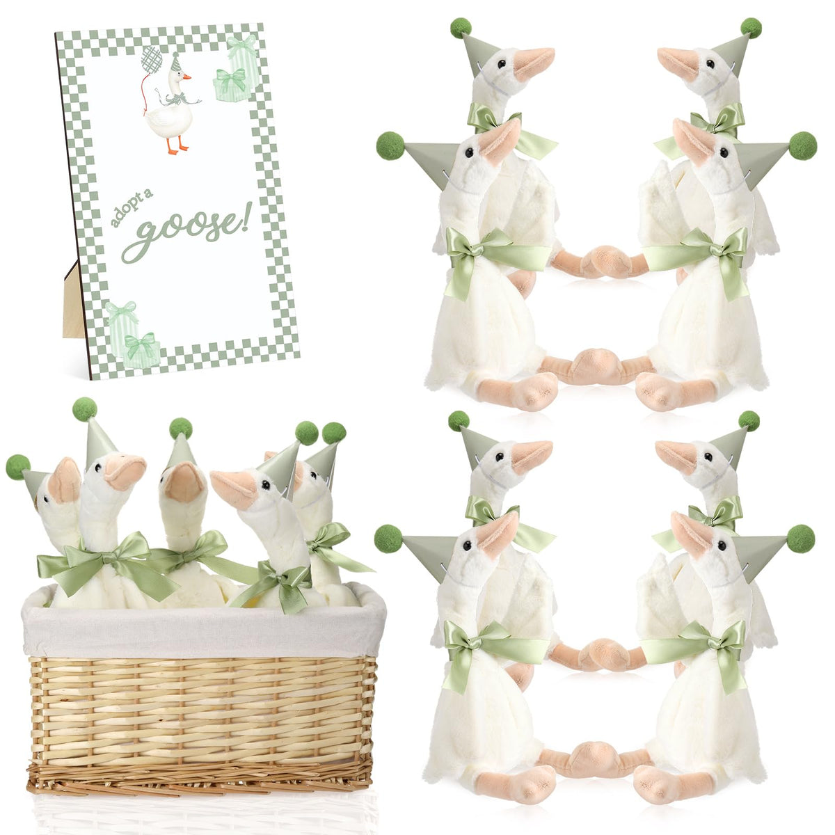 Blueweenly silly goose figurines add whimsy to the birthday scene.