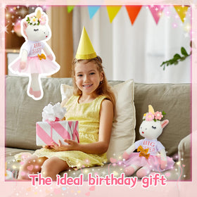 Blueweenly soft-material unicorn plush provides gentle comfort during stories.